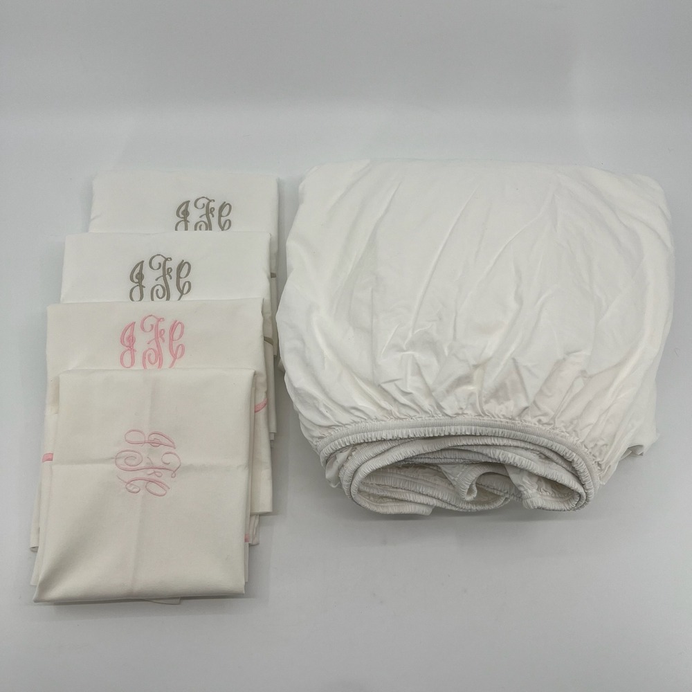 Matouk Dakota Ceylon King Bedding 5pc LOT Scallop Monogram JFL Cotton Luxury